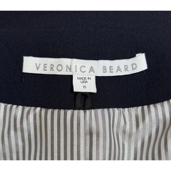 Veronica Beard Miller Navy Blue Jacket Contrast White Stitch Blazer Size 6 - Picture 4 of 16